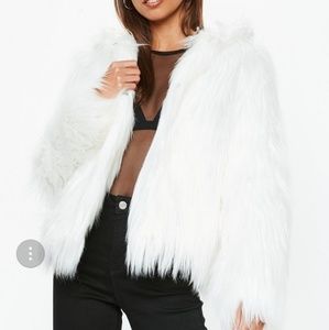 White shaggy hooded coat